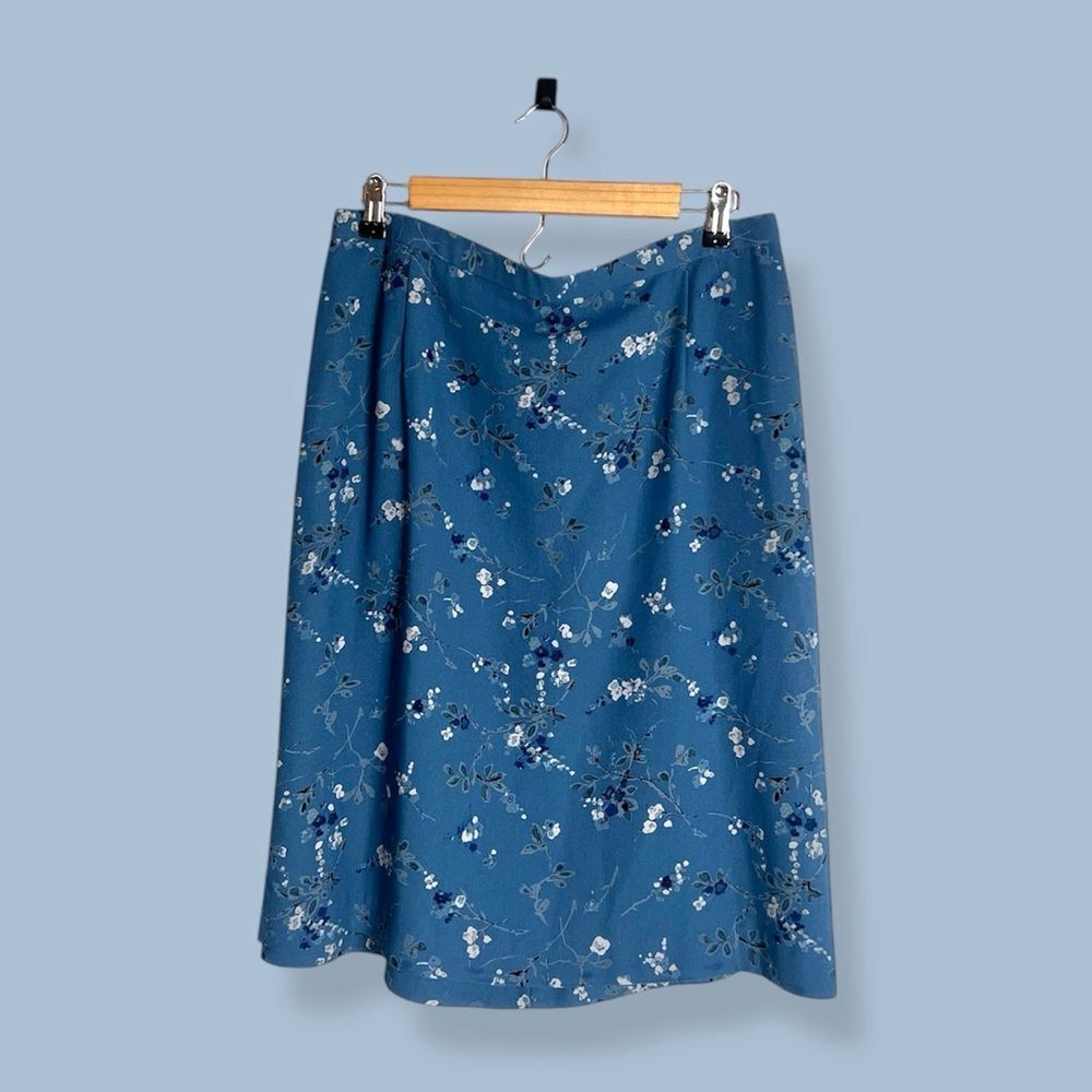 Pendleton Vintage 90s Blue Floral Knee Length Skirt